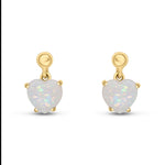 9ct Yellow Gold Heart Shaped Natural Opal Claw Drop Earrings with Bead Top — 6mm