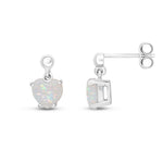 9ct White Gold Heart Shaped Natural Opal Claw Drop Earrings with Bead Top — 6mm