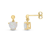 9ct Yellow Gold Heart Shaped Natural Opal Claw Drop Earrings with Bead Top — 6mm