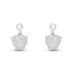 9ct White Gold Heart Shaped Natural Opal Claw Drop Earrings with Bead Top — 6mm