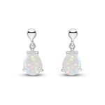 9ct White Gold Pear Shaped Natural Opal Claw Drop Earrings — 7x5mm