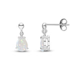 9ct White Gold Pear Shaped Natural Opal Claw Drop Earrings — 7x5mm
