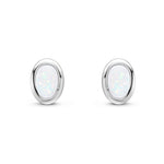 9ct White Gold Oval Natural Opal Rubover Stud Earrings — 4x3mm