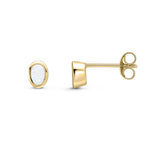9ct Yellow Gold Oval Natural Opal Rubover Stud Earrings — 4x3mm