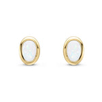 9ct Yellow Gold Oval Natural Opal Rubover Stud Earrings — 4x3mm