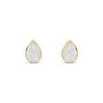 9ct Yellow Gold Pear Shaped Natural Opal Rubover Stud Earrings — 7x5mm
