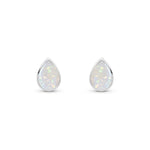 9ct White Gold Pear Shaped Natural Opal Rubover Stud Earrings — 7x5mm