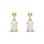 9ct Yellow Gold Oval Natural Opal Claw Drop Earrings with Bead Top — 6x4mm
