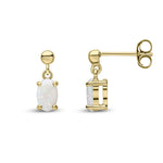9ct Yellow Gold Oval Natural Opal Claw Drop Earrings with Bead Top — 6x4mm