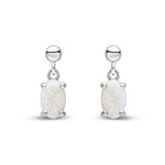 9ct White Gold Oval Natural Opal Claw Drop Earrings with Bead Top — 6x4mm