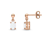 9ct Rose Gold Oval Natural Opal Claw Drop Earrings with Bead Top — 6x4mm