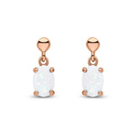 9ct Rose Gold Oval Natural Opal Claw Drop Earrings with Bead Top — 6x4mm