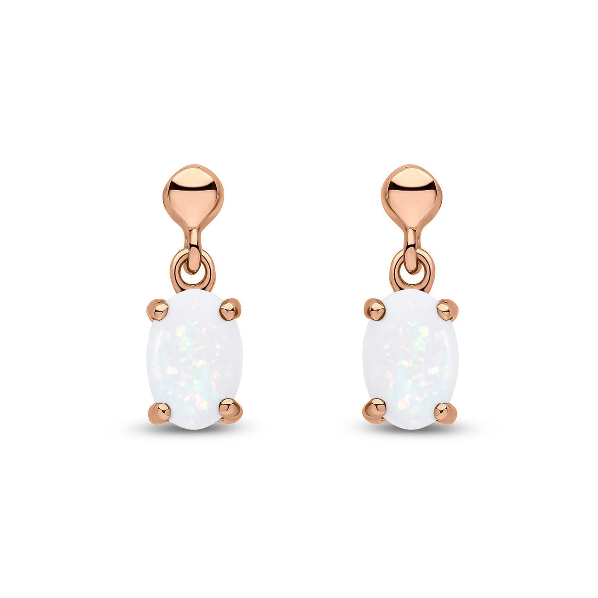 9ct Rose Gold Oval Natural Opal Claw Drop Earrings with Bead Top — 6x4mm