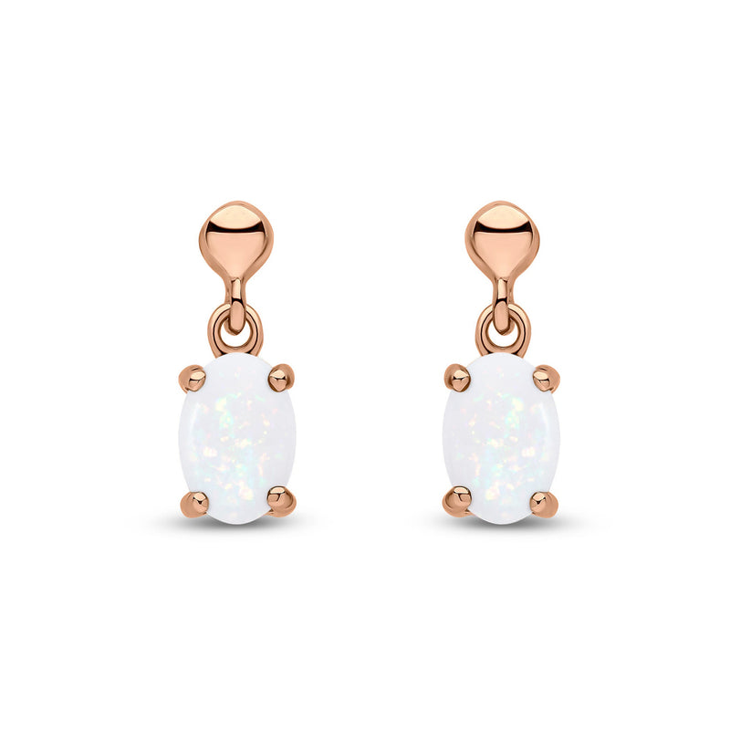 9ct Rose Gold Oval Natural Opal Claw Drop Earrings with Bead Top — 6x4mm