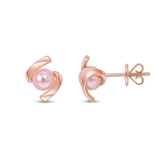 9ct Rose Gold Pink Freshwater Natural Pearl Twist Stud Earrings — 5.5mm