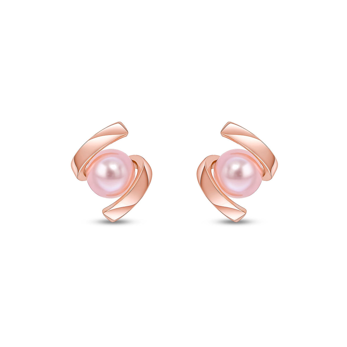 9ct Rose Gold Pink Freshwater Pearl Twist Stud Earrings