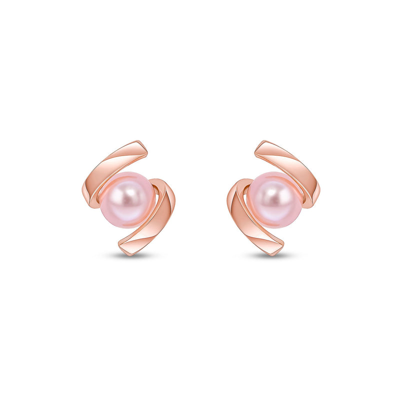 9ct Rose Gold Pink Freshwater Pearl Twist Stud Earrings