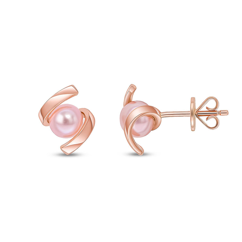9ct Rose Gold Pink Freshwater Pearl Twist Stud Earrings