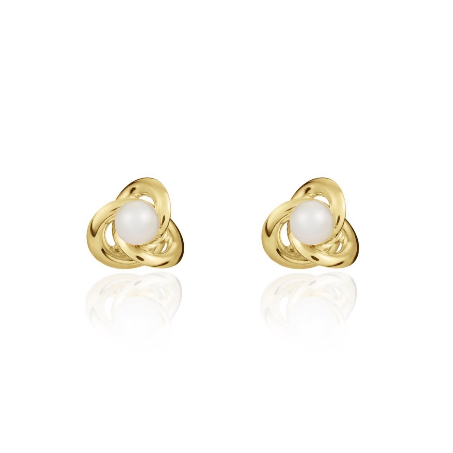 9ct Yellow Gold Knot Stud Earrings with Freshwater Cultured Natural Pearl Centre — 3.5mm