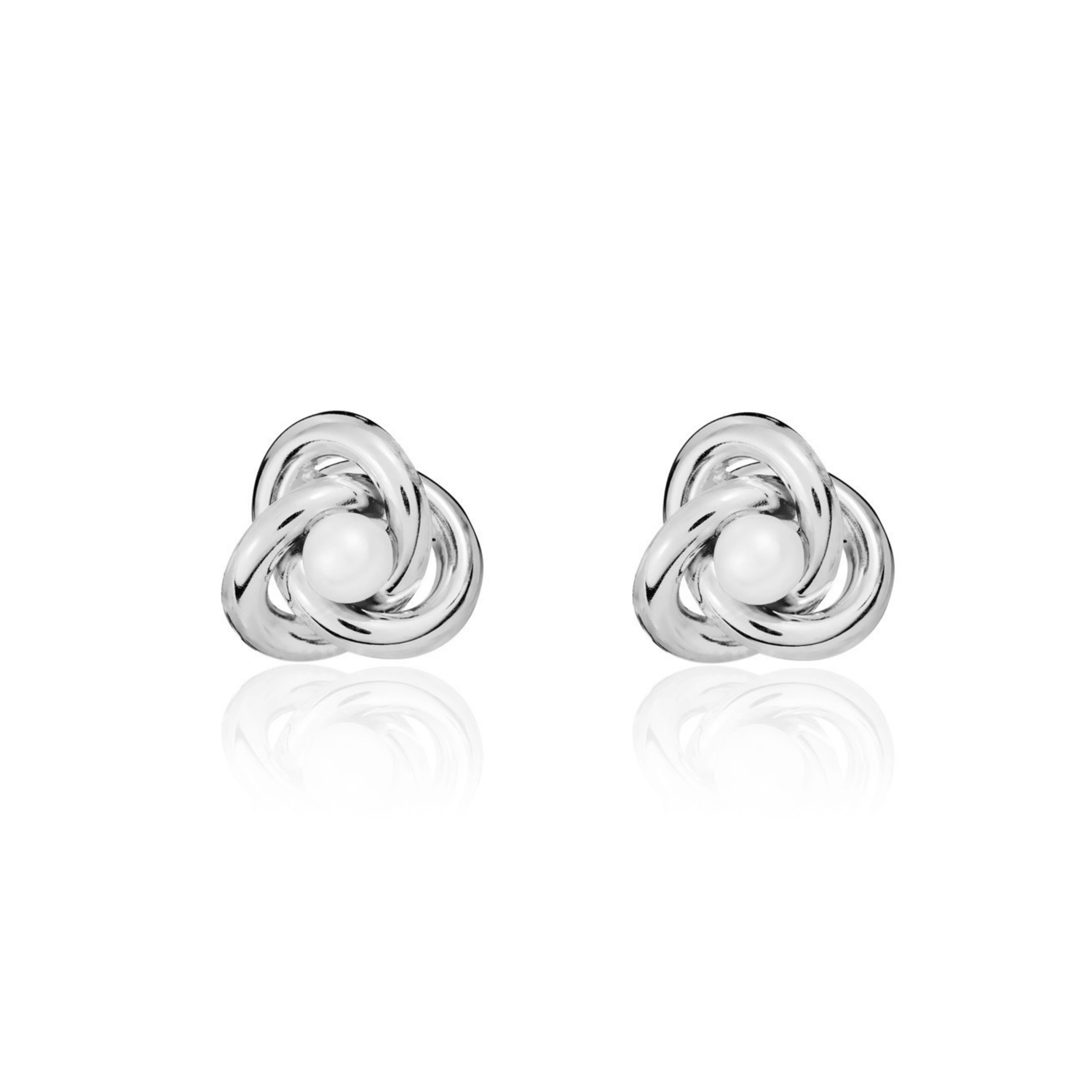 9ct White Gold Knot Stud Earrings with Freshwater Cultured Natural Pearl Centre — 3.5mm