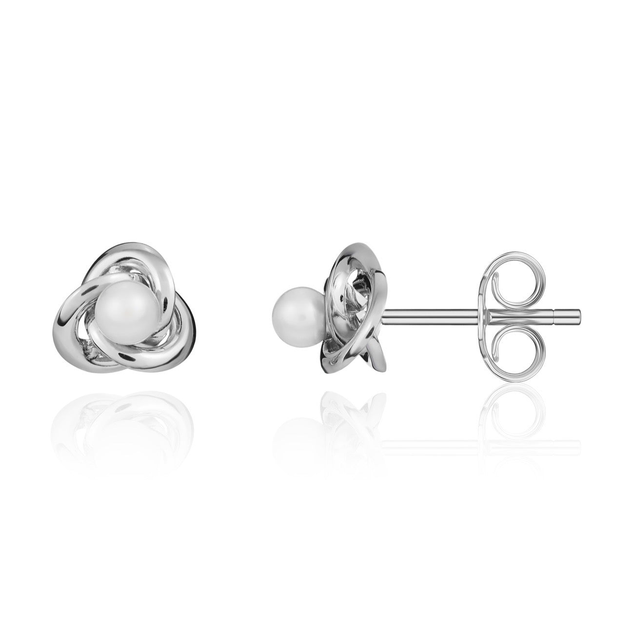 9ct White Gold Knot Stud Earrings with Freshwater Cultured Natural Pearl Centre — 3.5mm