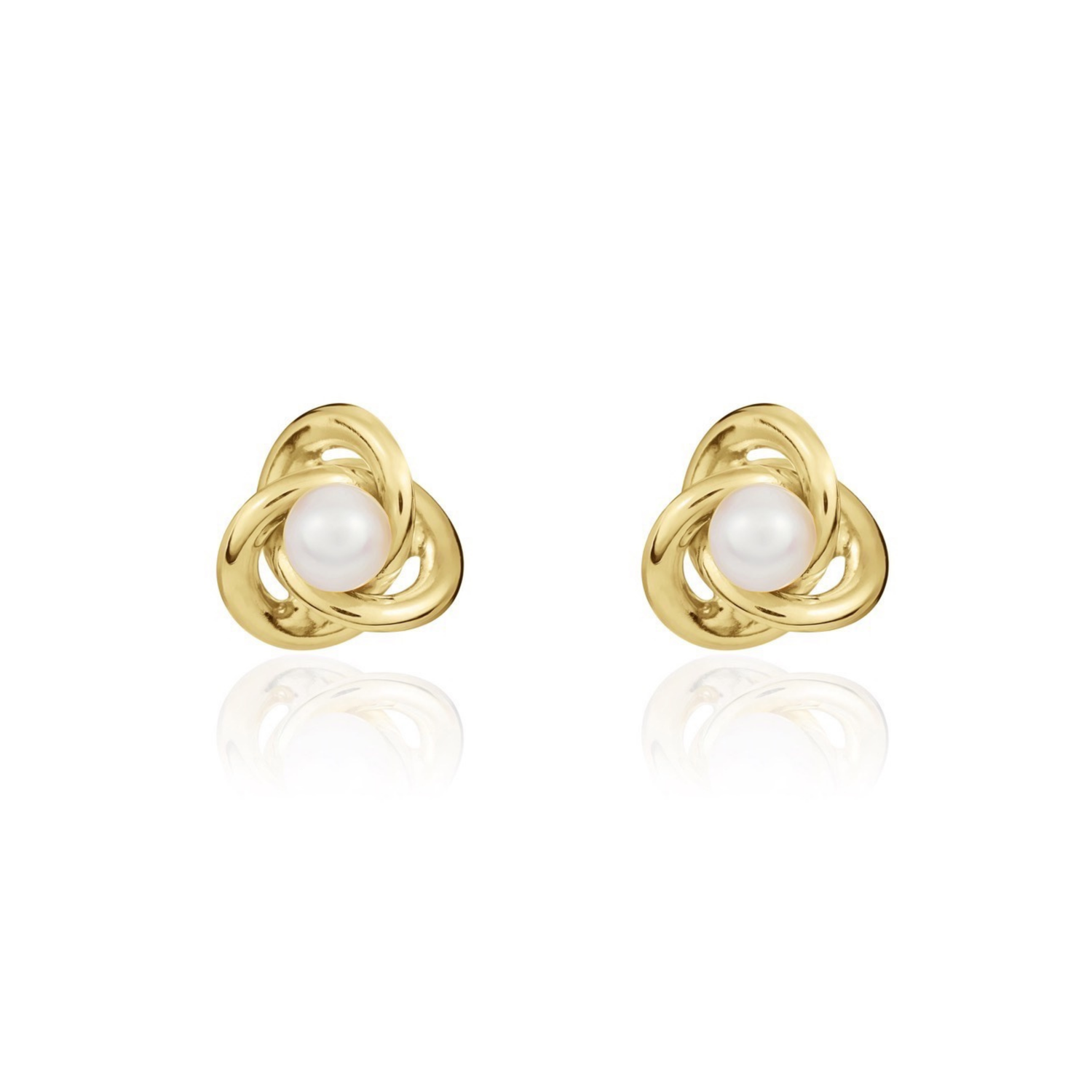9ct Yellow Gold Knot Stud Earrings with Freshwater Cultured Pearl Centre — 4mm