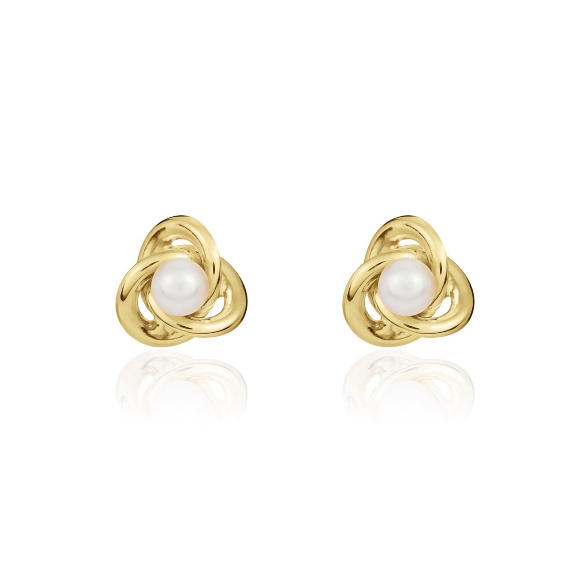9ct Yellow Gold Knot Stud Earrings with Freshwater Cultured Pearl Centre — 4mm