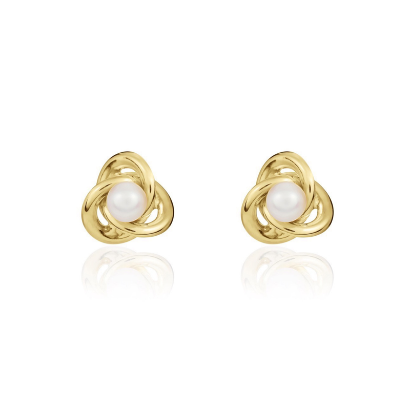 9ct Yellow Gold Knot Stud Earrings with Freshwater Cultured Pearl Centre — 4mm