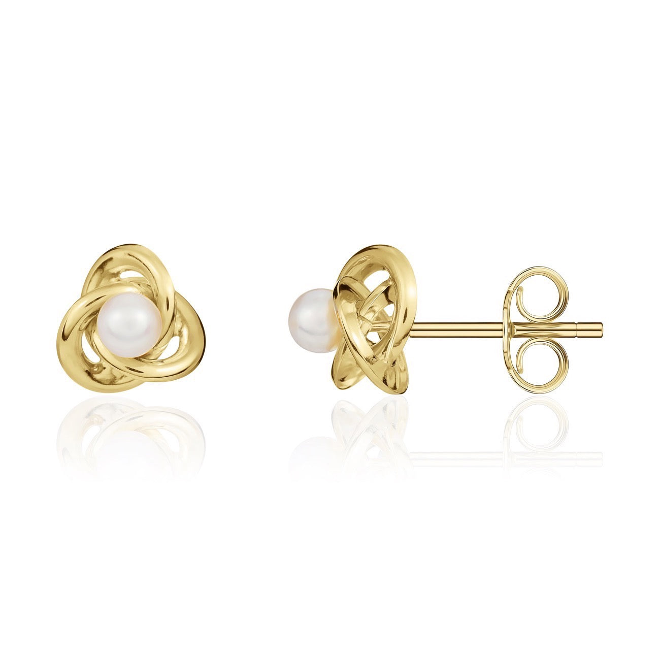 9ct Yellow Gold Knot Stud Earrings with Freshwater Cultured Pearl Centre — 4mm