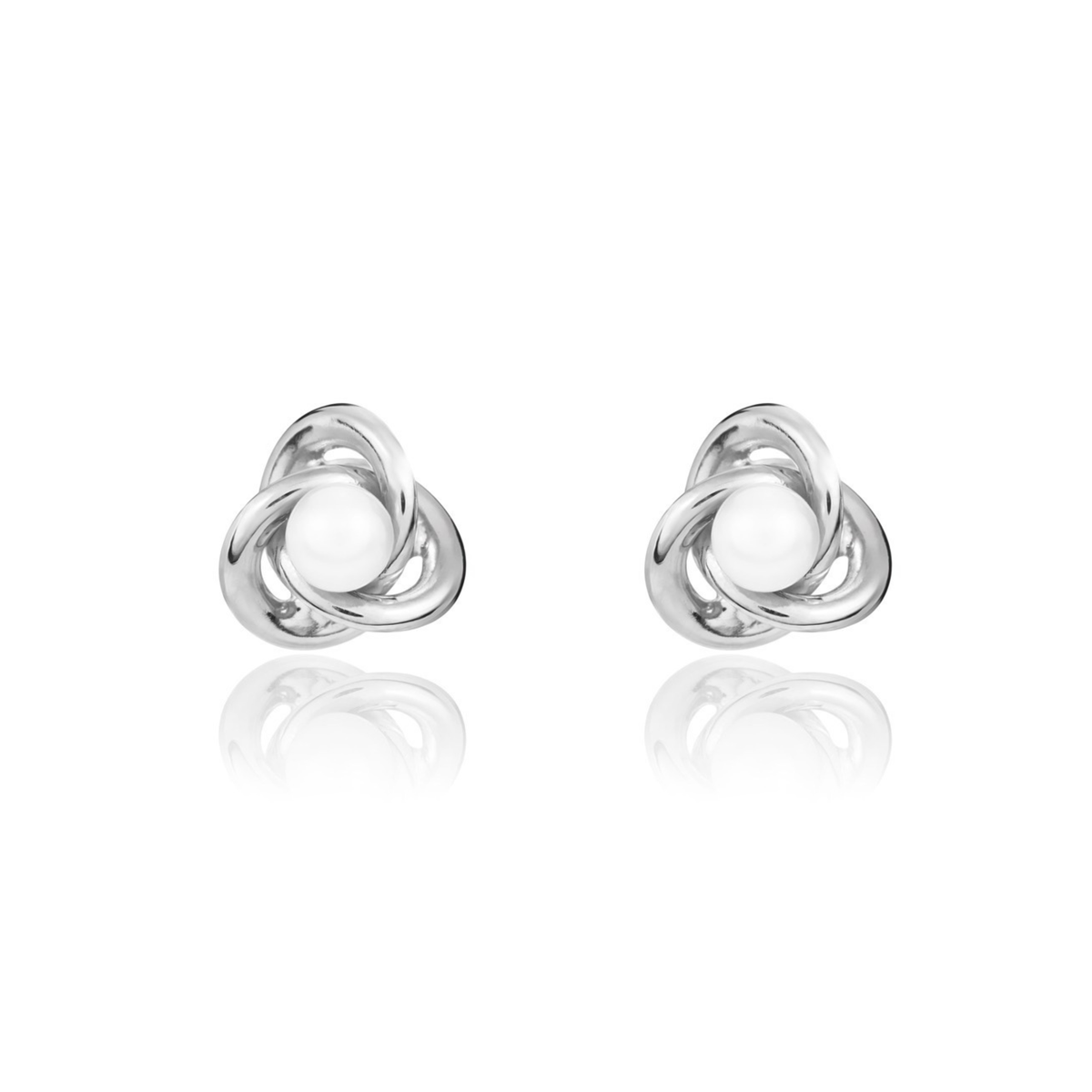 9ct White Gold Knot Stud Earrings with Natural Freshwater Cultured Pearl Centre — 4mm