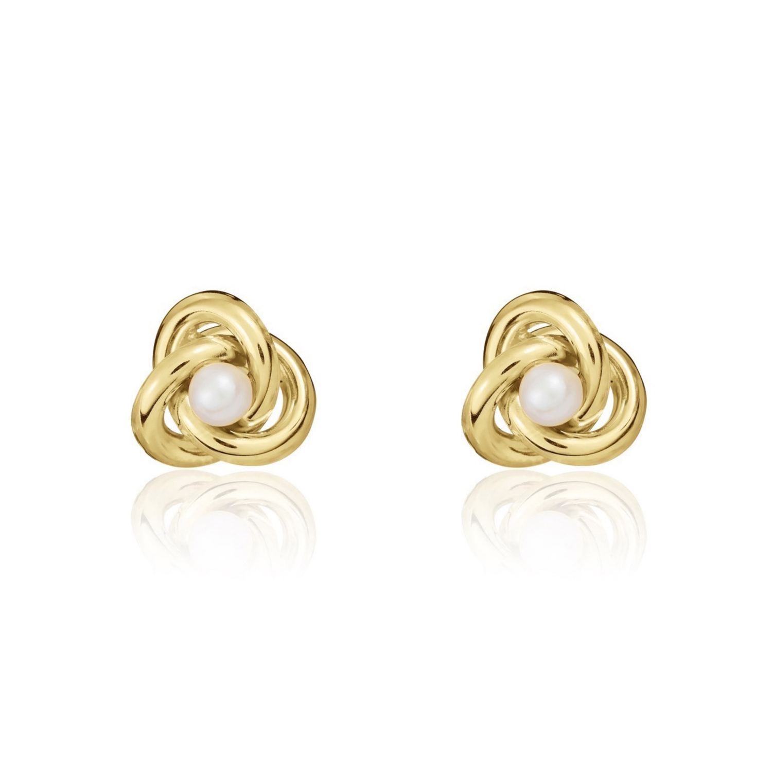 9ct Yellow Gold Knot Stud Earrings with Natural Freshwater Cultured Pearl Centre — 4.5mm
