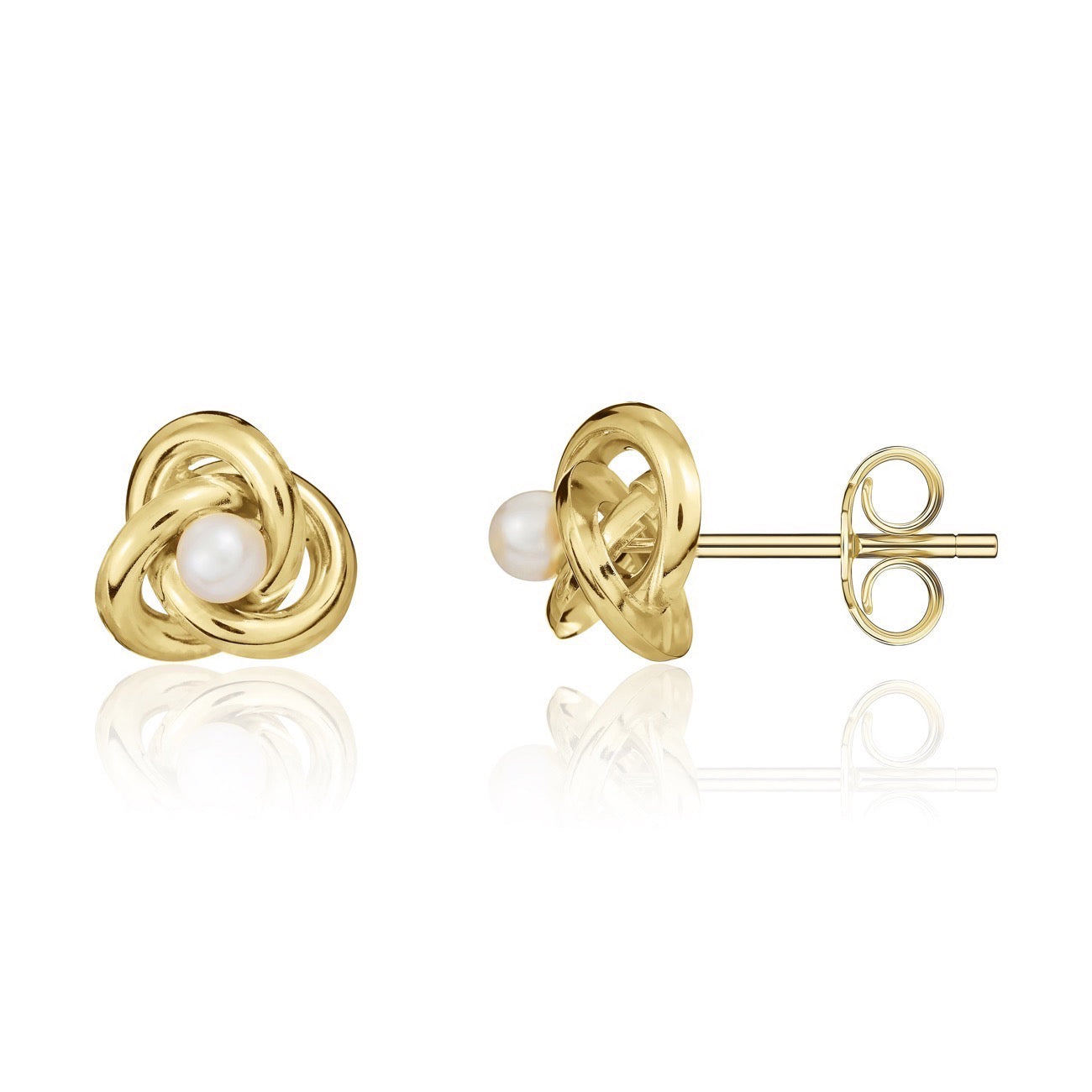 9ct Yellow Gold Knot Stud Earrings with Natural Freshwater Cultured Pearl Centre — 4.5mm