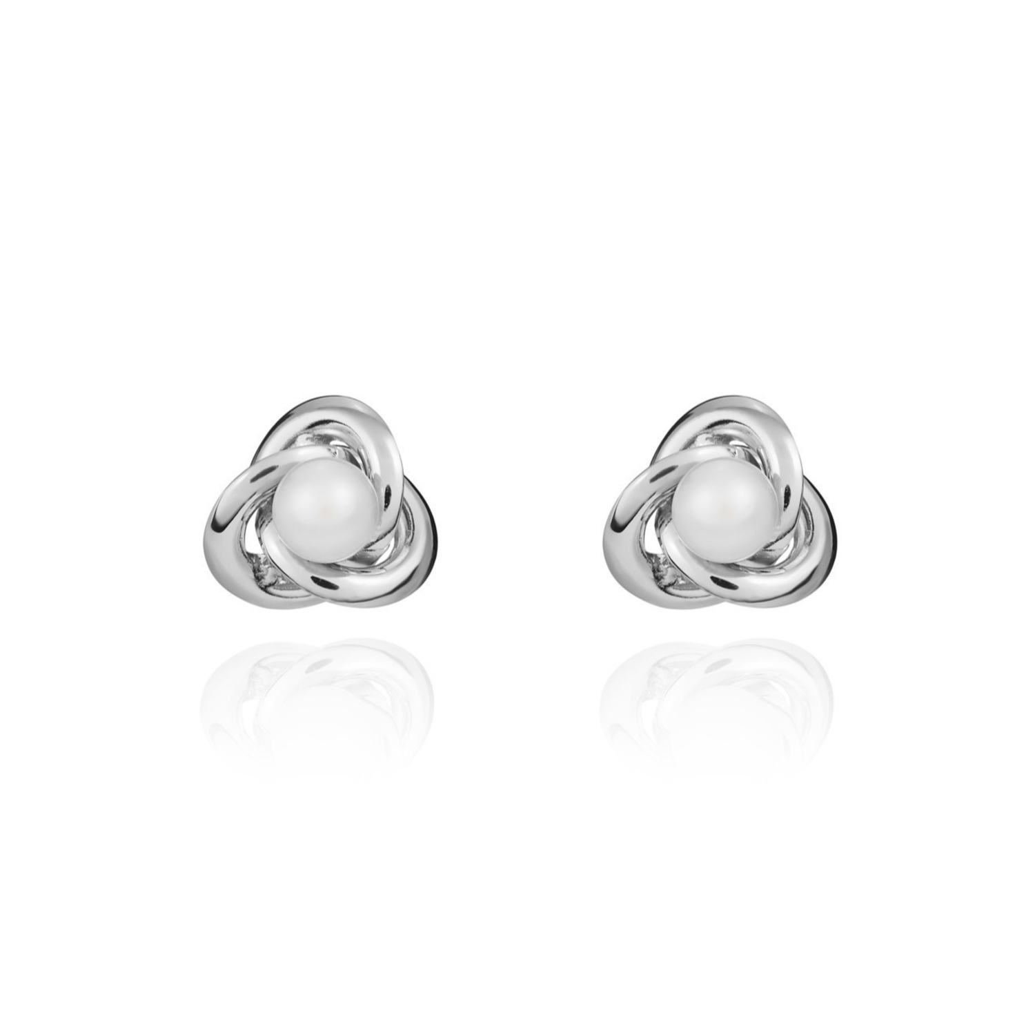 9ct White Gold Polished Knot Stud Earrings with Natural Freshwater Cultured Pearl Centre — 4.5mm
