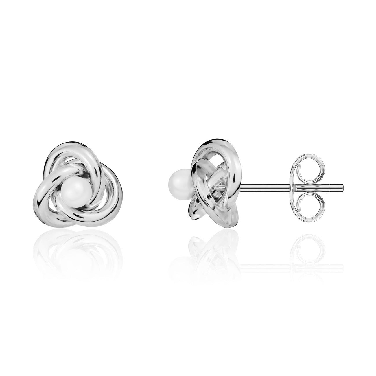 9ct White Gold Polished Knot Stud Earrings with Natural Freshwater Cultured Pearl Centre — 4.5mm
