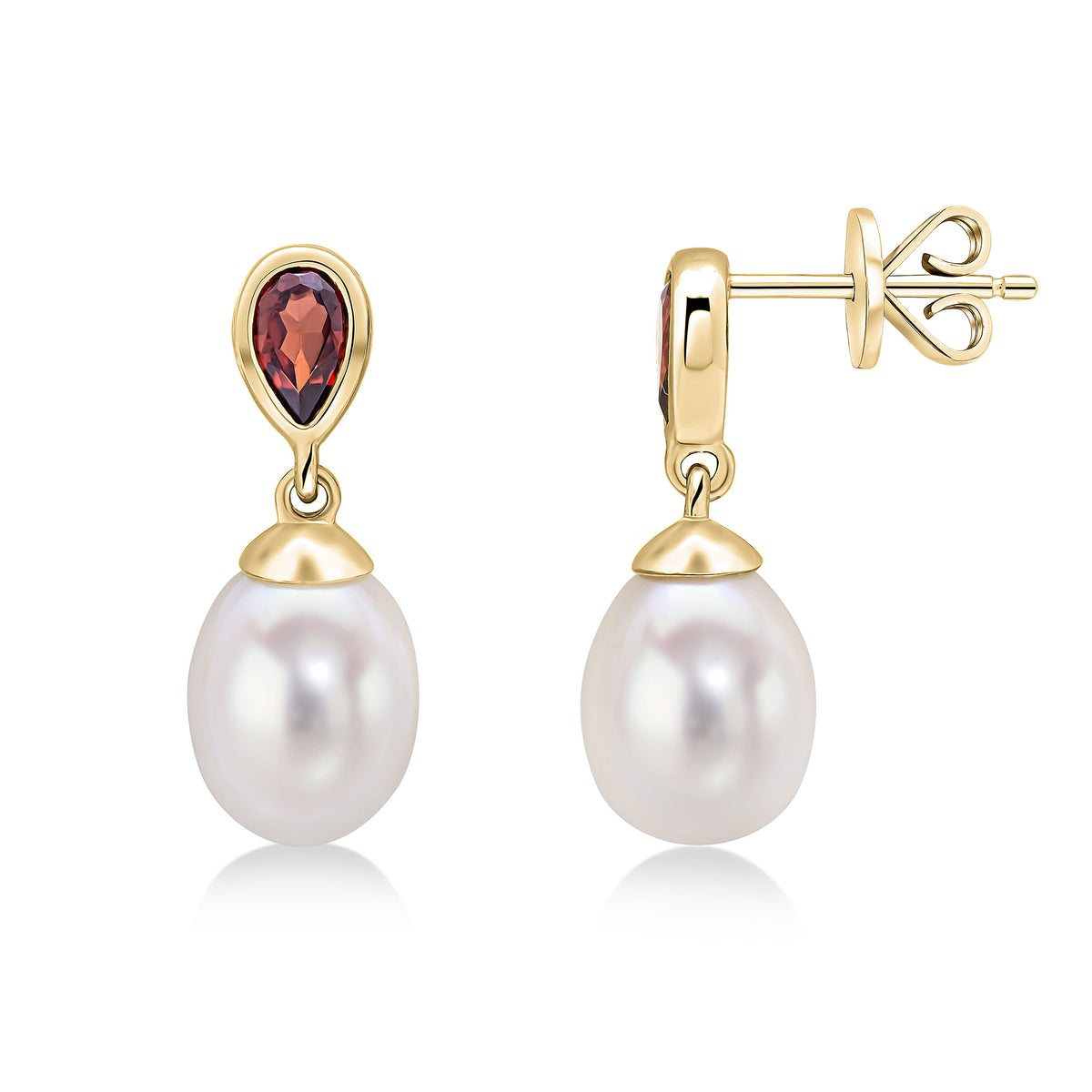 9ct Gold Pearl and Pear Shaped Gemstone Single Drop Earrings
