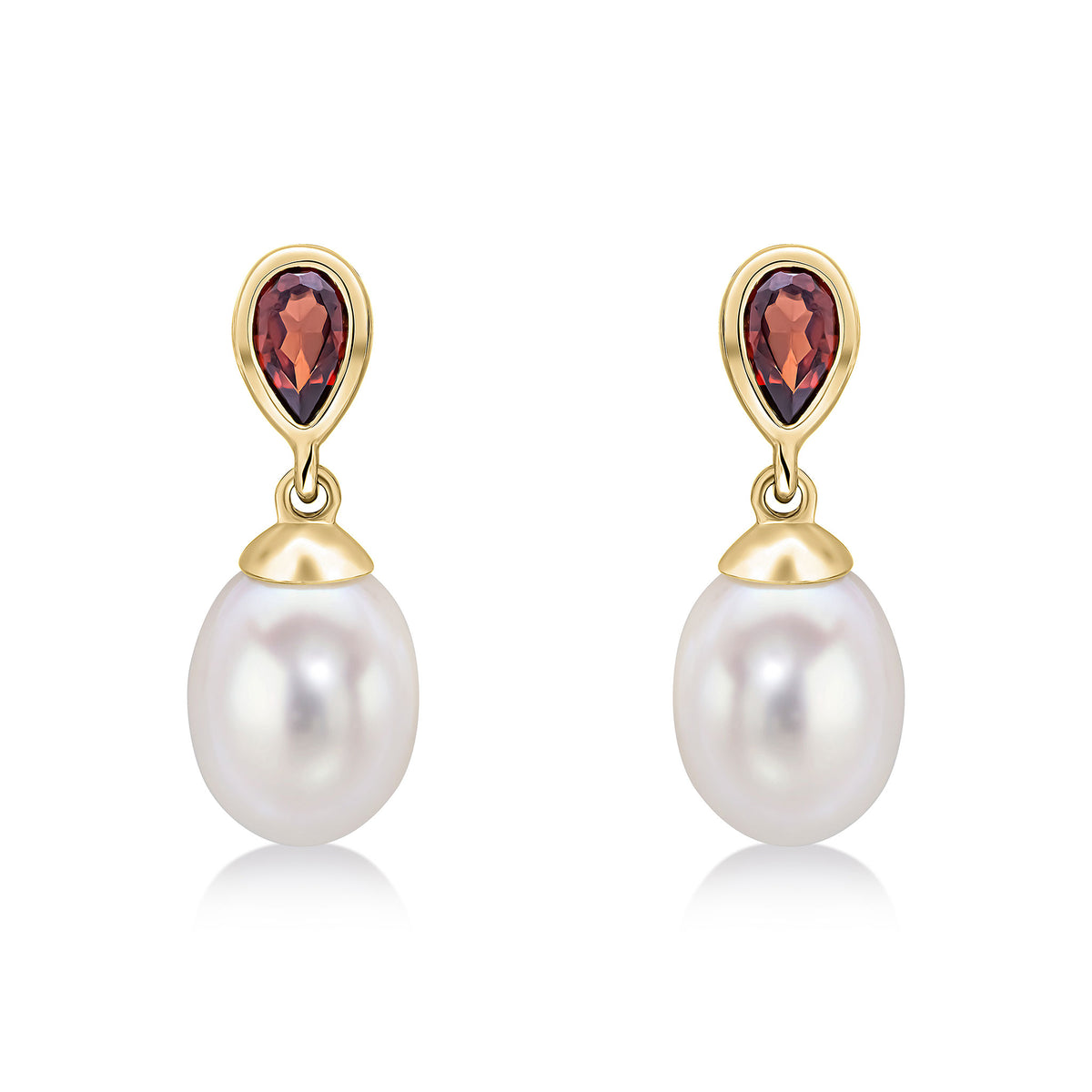 9ct Gold Pearl and Pear Shaped Gemstone Single Drop Earrings