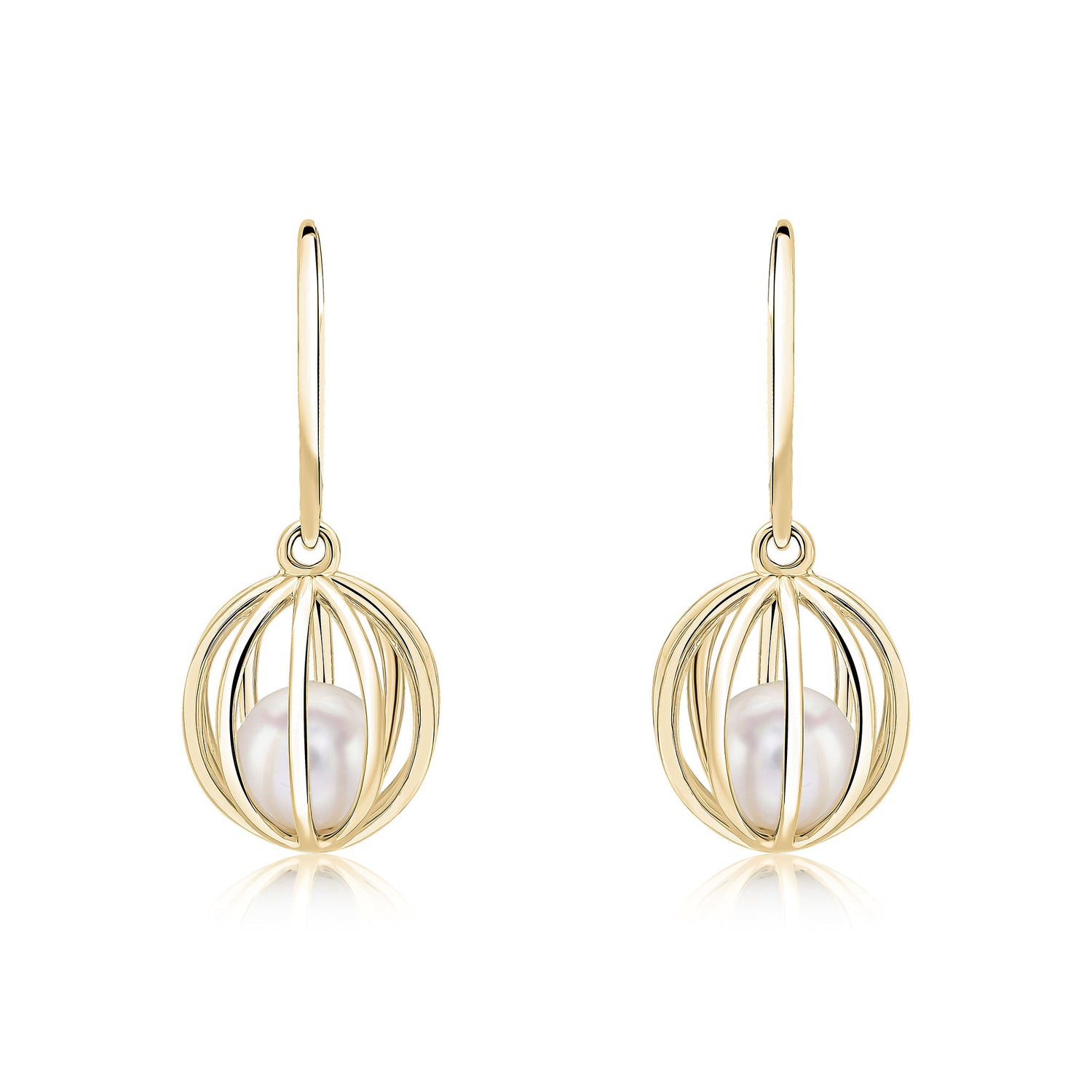 9ct Yellow Gold Natural Pearl Cage Hook Earrings — 24mm