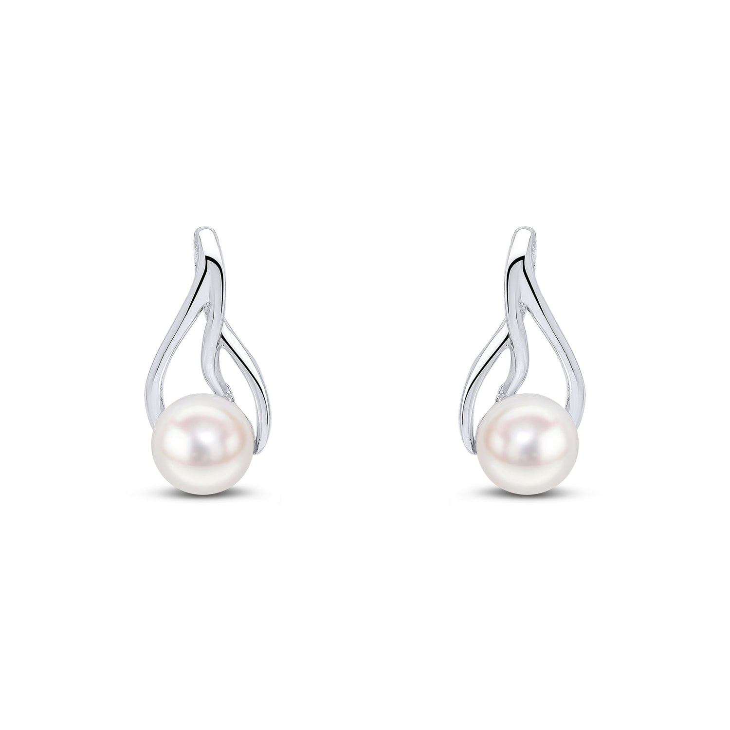 9ct White Gold Natural Freshwater Cultured Pearl Teardrop Stud Earrings — 5mm