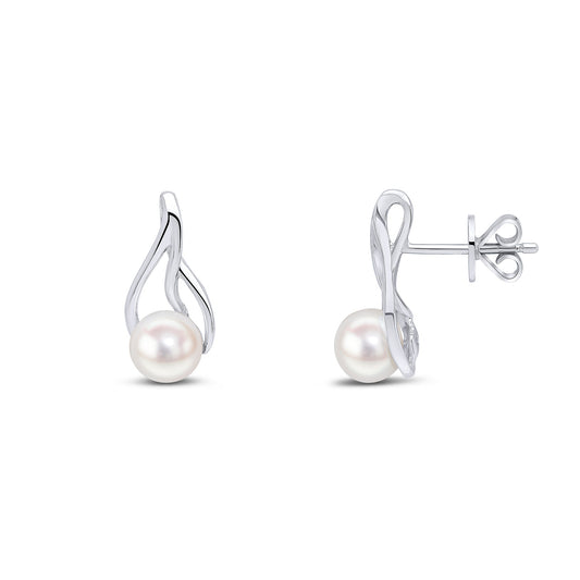 9ct White Gold Natural Freshwater Cultured Pearl Teardrop Stud Earrings — 5mm