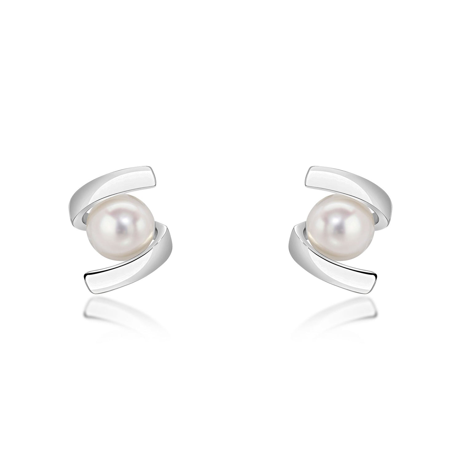 9ct White Gold Natural Pearl Twist Stud Earrings — 5mm