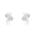 9ct White Gold Freshwater Pearl Twist Stud Earrings