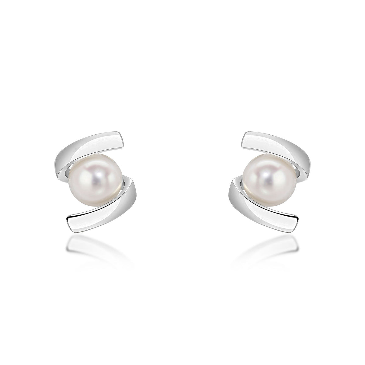 9ct White Gold Freshwater Pearl Twist Stud Earrings