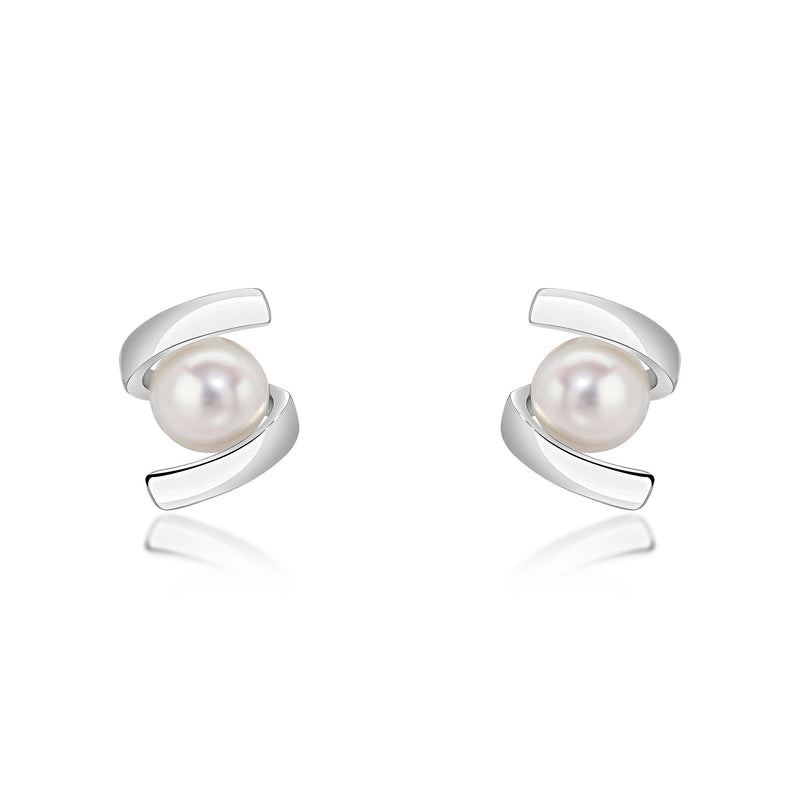 9ct White Gold Freshwater Pearl Twist Stud Earrings