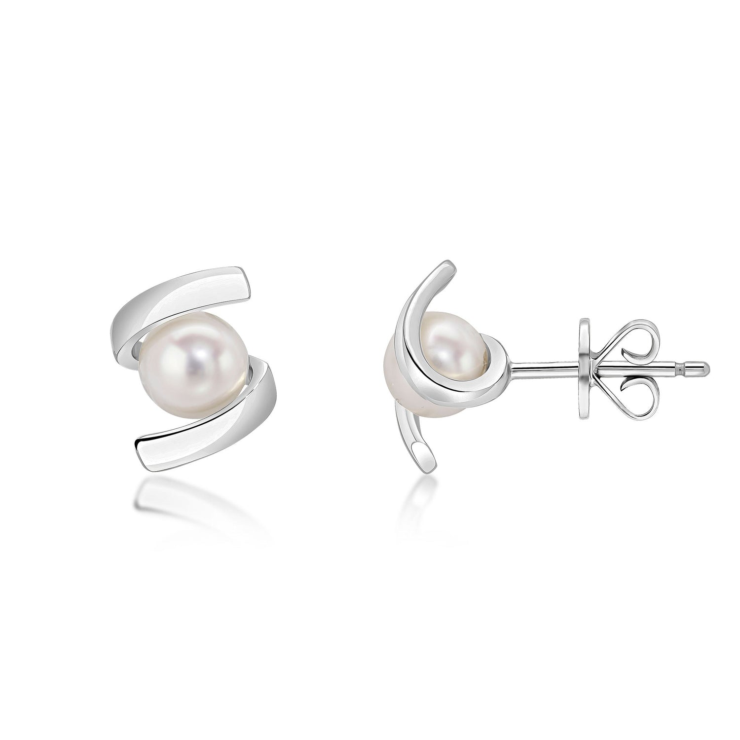 9ct White Gold Natural Pearl Twist Stud Earrings — 5mm