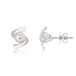 9ct White Gold Freshwater Pearl Twist Stud Earrings