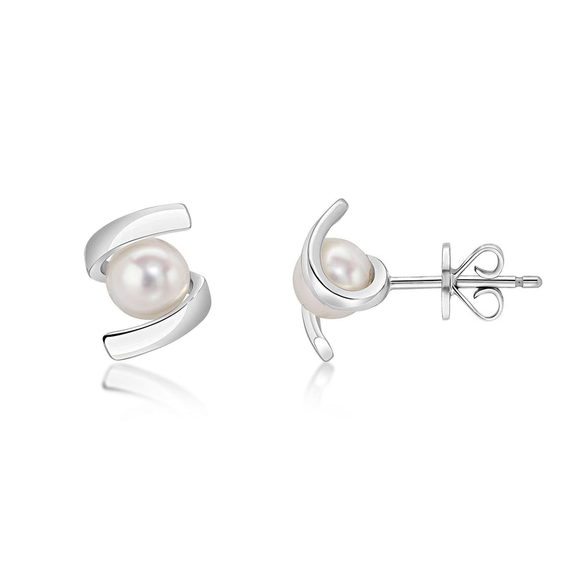 9ct White Gold Freshwater Pearl Twist Stud Earrings