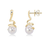 9ct Yellow Gold White Freshwater Cultured Pearl Spiral Drop Earrings