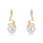 9ct Yellow Gold White Freshwater Cultured Pearl Spiral Drop Earrings