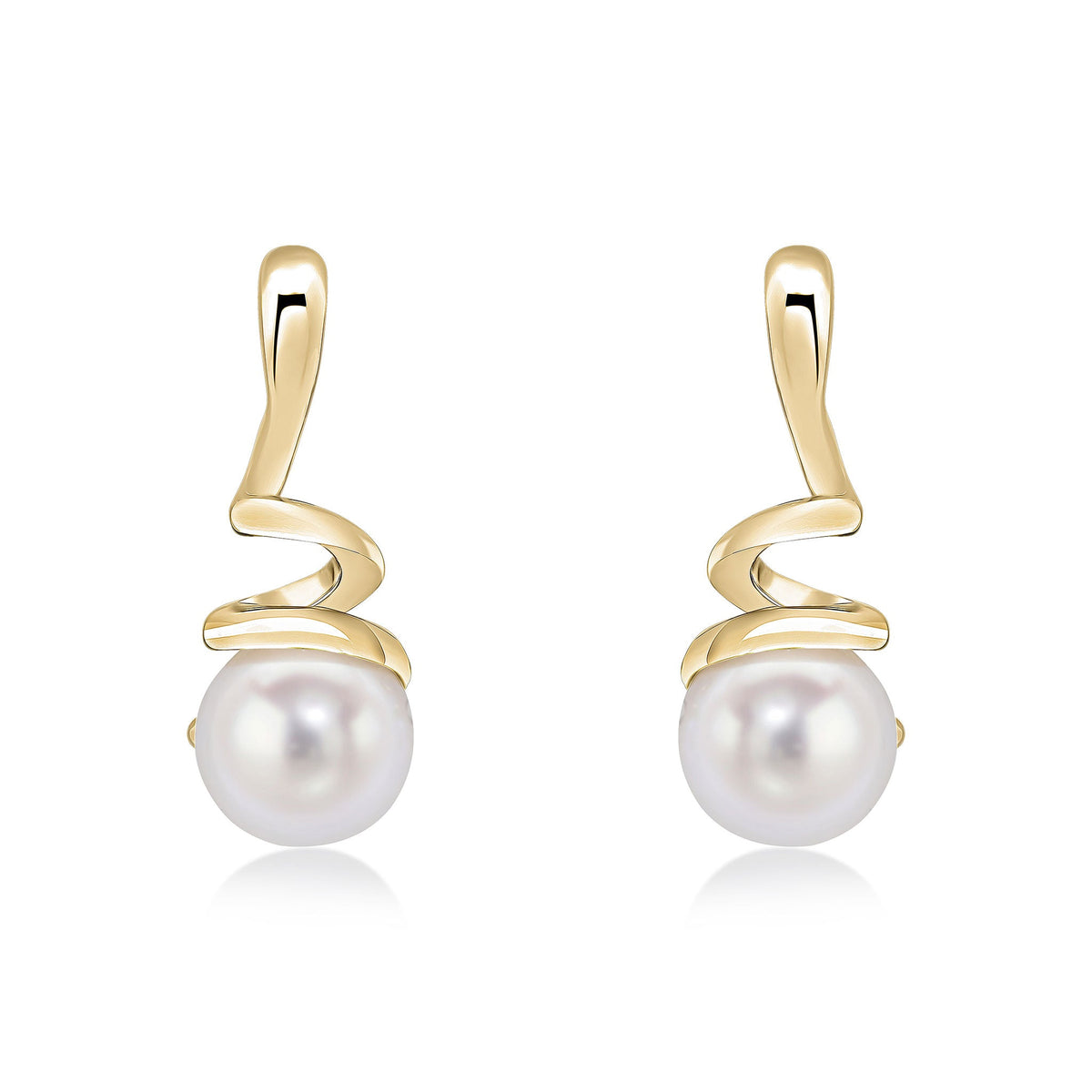 9ct Yellow Gold White Freshwater Cultured Pearl Spiral Drop Earrings