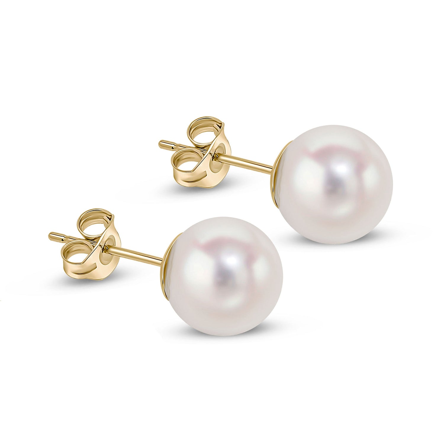9ct Yellow Gold Akoya Natural Pearl Stud Earrings 8-8.5mm